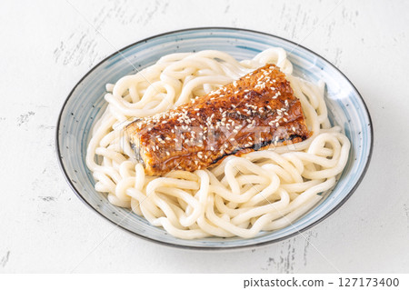 Udon Noodles With Baked Eel And Sweet Unagi Sauce In Bowl Udon Noodles With Baked Eel And Sweet Unagi Sauce In Bowl 127173400