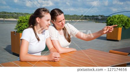 Girls look at people with disapproval 127174656