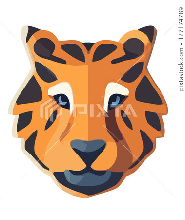Detailed tiger mask design showcasing vivid colors and intricate features, perfect for costume or decoration 127174789