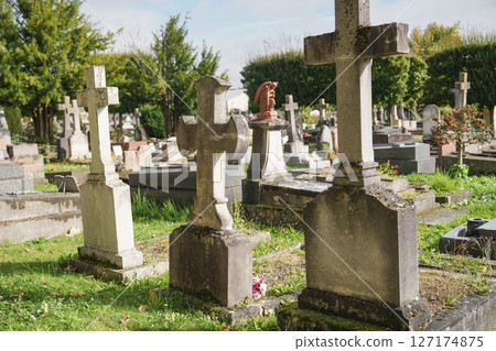 Ancient European cemetery with the graves 127174875