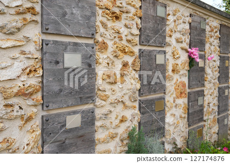 Columbarium for burial of urns with ashes 127174876