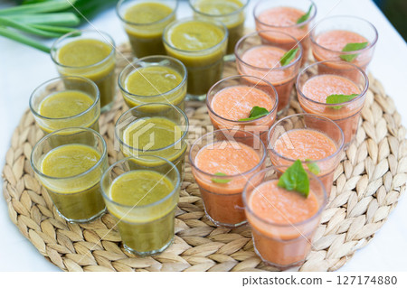 Verrines with tomato and zucchini wedding starter Verrines with tomato and zucchini wedding starter 127174880