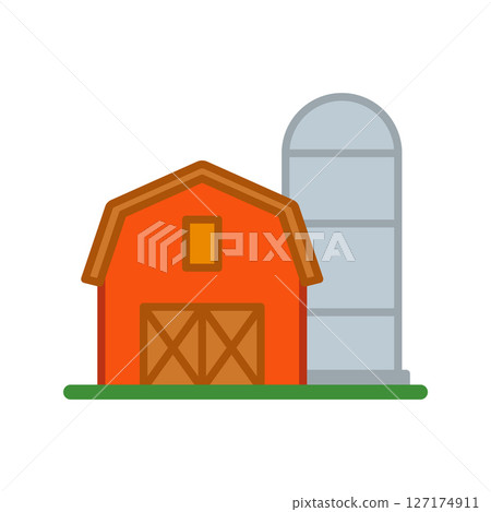 Farm barn and silo icon in flat style 127174911