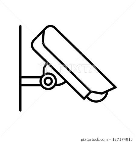 Outline icon of a surveillance camera mounted on a ceiling for security monitoring systems. Outline icon of a surveillance camera mounted on a ceiling for security monitoring systems. 127174913