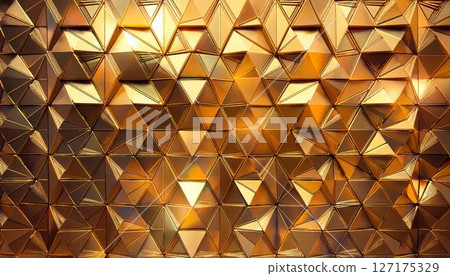 Gold futuristic triangular 3D block structure. Triangle tile pattern background image. Gold futuristic triangular 3D block structure. Triangle tile pattern background image. 127175329