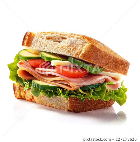 華麗可口的三明治白色背景。 華麗可口的三明治白色背景。 127175626