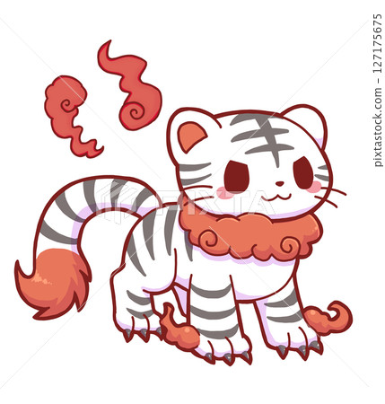 White tiger in Chinese mythology with fireball 127175675