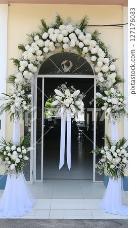 Elegant White Floral Wedding Arch Entrance Decor Ceremony lily door pure event image style party 127176083
