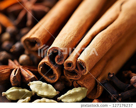 Warm Aromatic Cinnamon Sticks Spices Background Image Food star brown anise sweet spicy macro cloves Warm Aromatic Cinnamon Sticks Spices Background Image Food star brown anise sweet spicy macro cloves 127176237