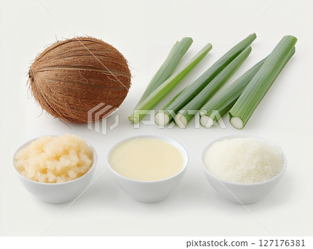 Coconut Products Still Life Photography Tropical Food Milk Cream Spa Shot High Image White Green 127176381