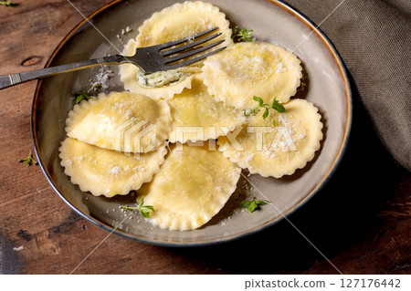 Fresh Homemade Ravioli with Parmesan Cheese 127176442
