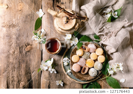 Traditional Tea Set with Japanese Sweets 127176443