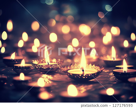 Burning Candles Festive Lights Warm Glow Romantic Atmosphere Peaceful Night Many Candles fire calm 127176593