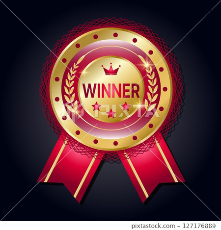 badge medal gold illustration, winner success achievement certificate first win competition red badge medal gold illustration, winner success achievement certificate first win competition red 127176889