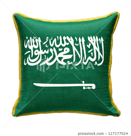 沙烏地阿拉伯王國國旗墊白色背景上。 127177024