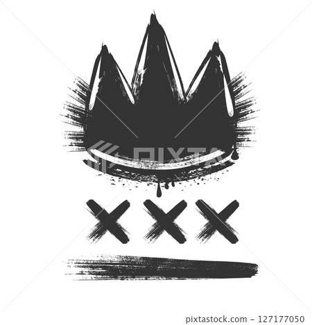 Grunge crown with grungy texture. Street art Spray paint graffiti . Grunge aesthetic ink graphic symbols of ROYAL CROWN,KING,QUEEN and hip hop isolated on white background for printing on t shirt Grunge crown with grungy texture. Street art Spray paint graffiti . Grunge aesthetic ink graphic symbols of ROYAL CROWN,KING,QUEEN and hip hop isolated on white background for printing on t shirt 127177050