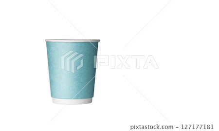 cardboard glass of blue color, for coffee or tea on an isolated white background 127177181