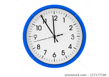 Blue watch, wall clock 11 hours 45 minutes on isolated or white background 127177190