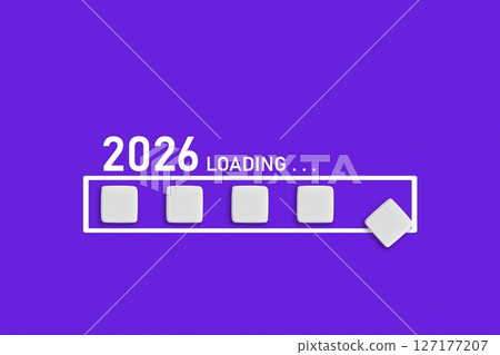 2026 Loading text on Purple backdrop. Ideal for business planning, financial trends, and future economic concepts 127177207