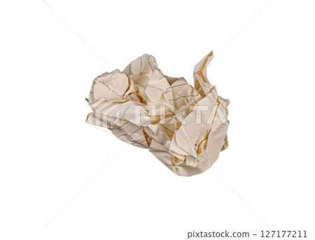 Crumpled Checkered Paper on White Background for Study and Recycling Concepts Crumpled Checkered Paper on White Background for Study and Recycling Concepts 127177211