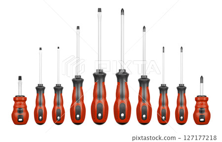 Set of Philips and flathead screwdrivers Brown color on isolated white background 127177218