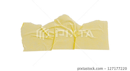 Yellow painter's tape isolated on white background, macro. Torn, crumpled, twisted strips of yellow painter's tape on white background Yellow painter's tape isolated on white background, macro. Torn, crumpled, twisted strips of yellow painter's tape on white background 127177220
