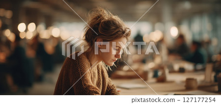 Young professionals collaborating in modern coworking space urban environment creative atmosphere 127177254