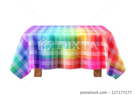Colorful checkered tablecloth on wooden table Colorful checkered tablecloth on wooden table 127177277