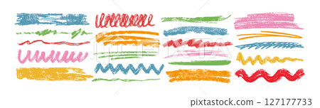 Vector set of colored hand drawn charcoal underlines, scribbles, brush strokes or freehand crayon lines 127177733