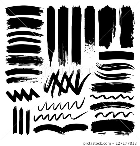 Ink Stroke Set. Variety of bold hand-drawn brush stroke elements with expressive texture and organic shapes. Ink Stroke Set. Variety of bold hand-drawn brush stroke elements with expressive texture and organic shapes. 127177818