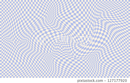 Groovy checker seamless pattern, wavy abstract retro checkerboard background. Trippy wave board geometric. Funky square warp y2k chess psychedelic 90s print. 127177920