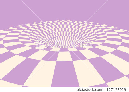 Optical illusion white checker 3d. Chess background time hole vector. Spiral line pattern deep trippy tunnel warp distort vortex, check psychedelic board. Optical illusion white checker 3d. Chess background time hole vector. Spiral line pattern deep trippy tunnel warp distort vortex, check psychedelic board. 127177929