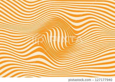 Abstract wavy line pattern with an optical illusion effect in orange and beige tones, featuring fluid motion, dynamic curves, and modern geometric design. Vibrant digital artwork with a hypnotic style 127177940