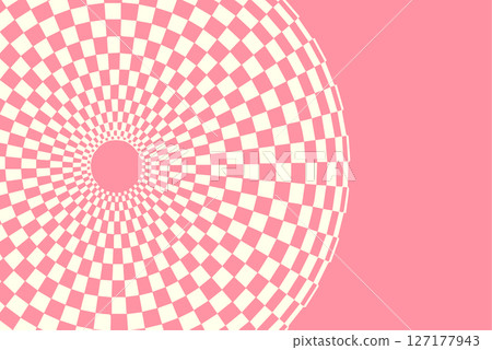 Abstract optical illusion with a pink and cream checkered vortex. Geometric tunnel effect with a warped perspective, creating a hypnotic and surreal depth illusion, ideal for backgrounds, wallpapers 127177943