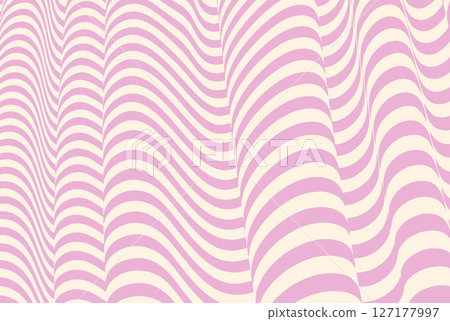 Groovy waves pattern in orange and beige creating a fluid optical illusion. Modern geometric wave pattern background with distorted flowing lines and dynamic motion effect. 127177997