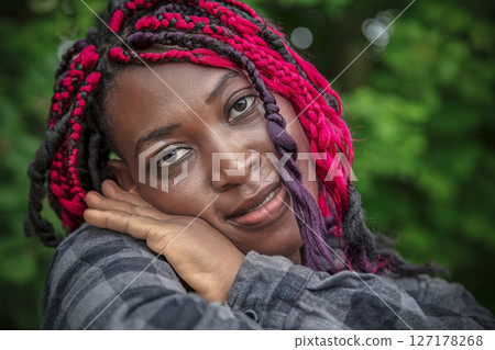 Beautiful Woman Pink Braids Park Portrait Nature Beautiful Woman Pink Braids Park Portrait Nature 127178268