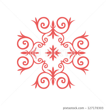 Ethnic Turkic Ornament Vector Traditional Floral Pattern with Swirls and Symmetry 127178303