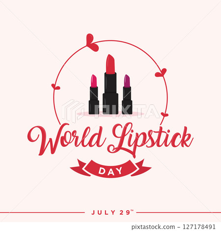World Lipstick Day emblem with colorful lipstick 127178491