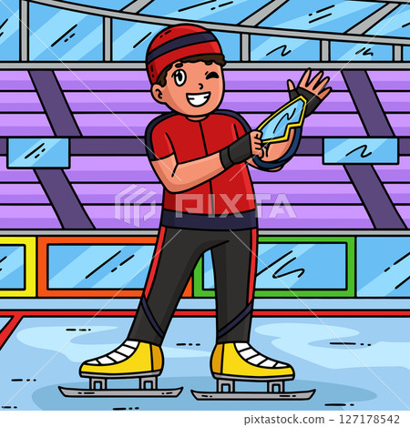 Speed Skating Male Wearing Equipment Colored  127178542