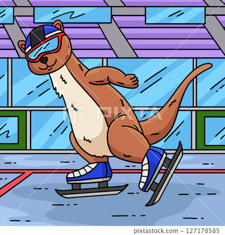 Speed Skating Weasel Colored Cartoon Illustration  127178585