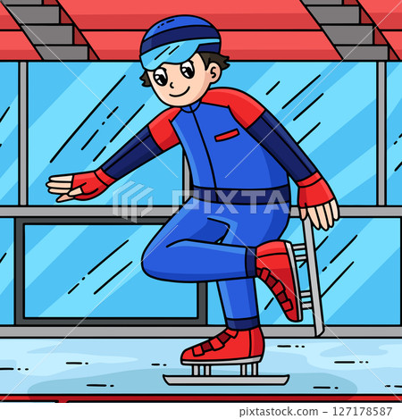 Speed Skating Male Fixing Shoes Colored Cartoon Speed Skating Male Fixing Shoes Colored Cartoon 127178587