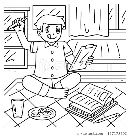 Sleepover Boy doing Homework Coloring Page Sleepover Boy doing Homework Coloring Page 127178592