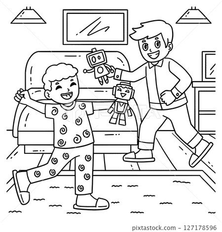 Sleepover Boys Playing Robots Coloring Page  127178596