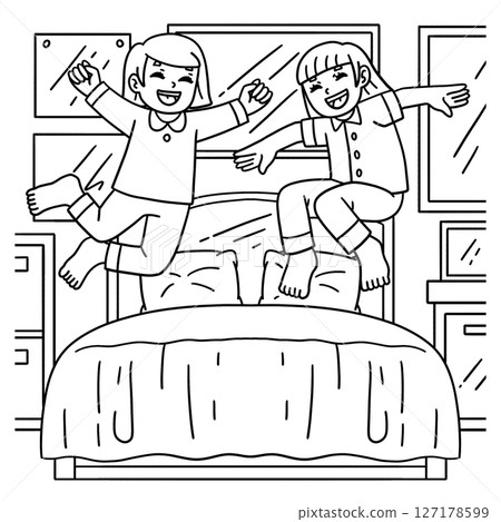 Sleepover Girls Jumping on the Bed Coloring Page  127178599