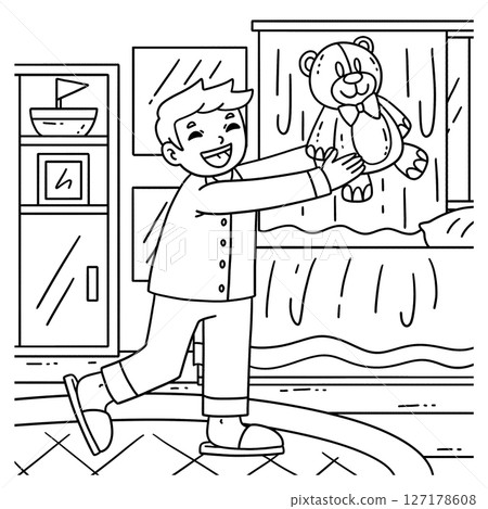 Sleepover Boy in Pajama Coloring Page for Kids  127178608