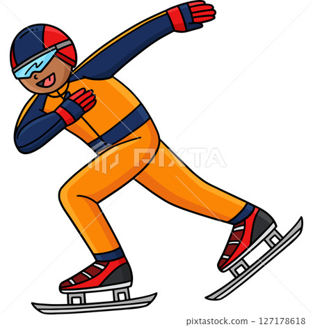 Speed Skating Male Gaining Speed Cartoon Clipart  127178618