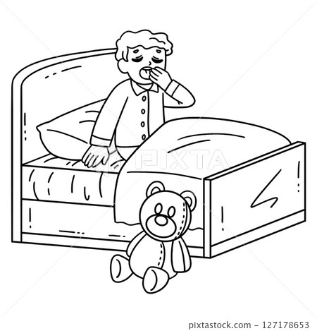 Sleepover Boy Yawning Isolated Coloring Page  127178653