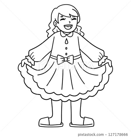 Sleepover Girl in Sleepwear Isolated Coloring Page 127178666