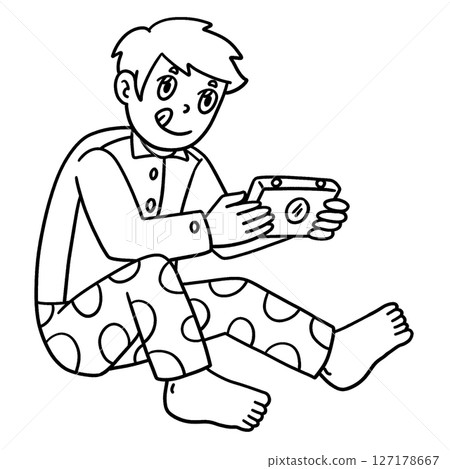 Sleepover Boy Playing Handheld Consoles Isolated  127178667