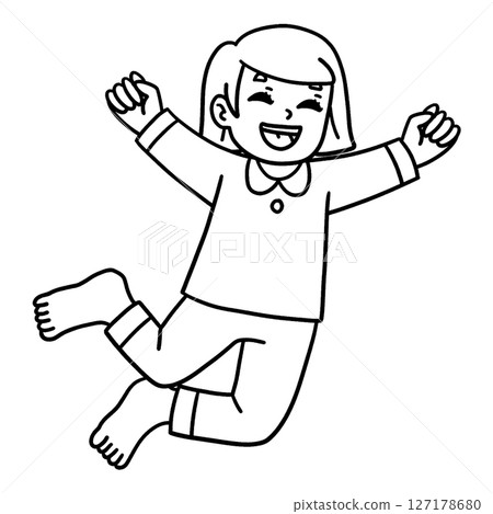 Sleepover Girl Jumping Isolated Coloring Page  127178680